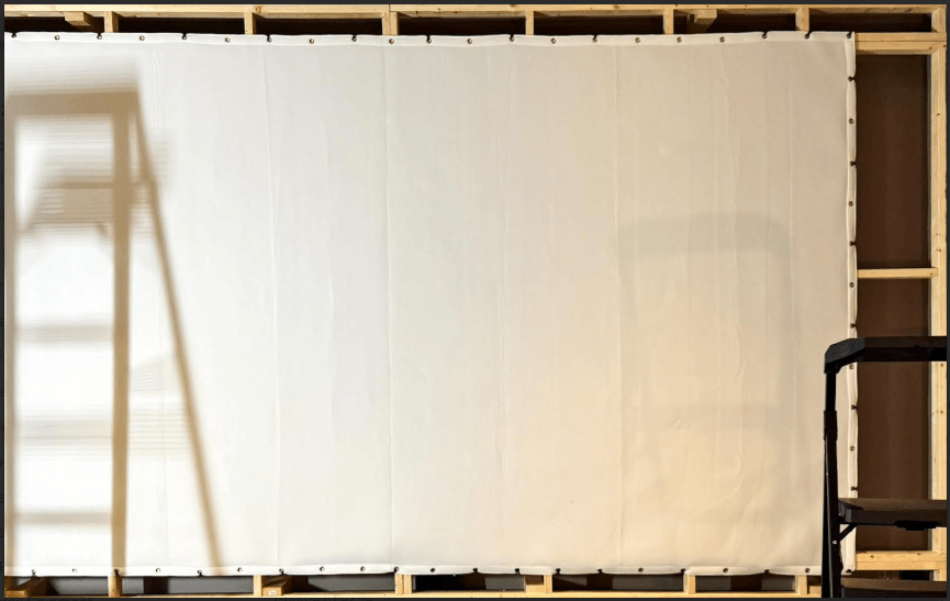 Heavy Duty Tarps simulator screen mounted to frame Heavy Duty Tarps simulator screen mounted to frame