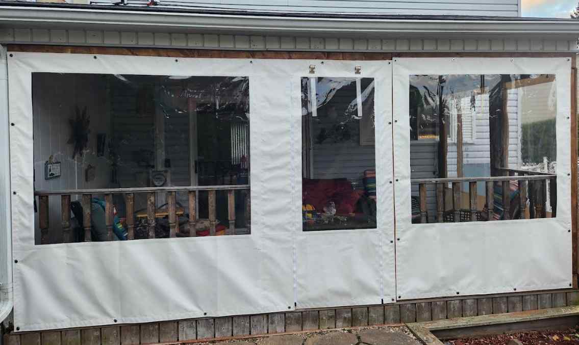 Tarps used to cover a porch
